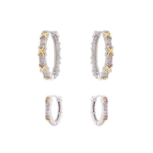 Womens Two-Tone CZ X Hoop Earrings KIKICHIC
