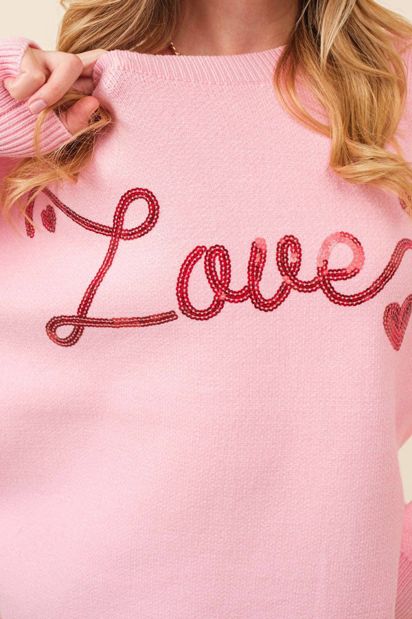 Womens Sequin Heart LOVE Sweater Main Strip