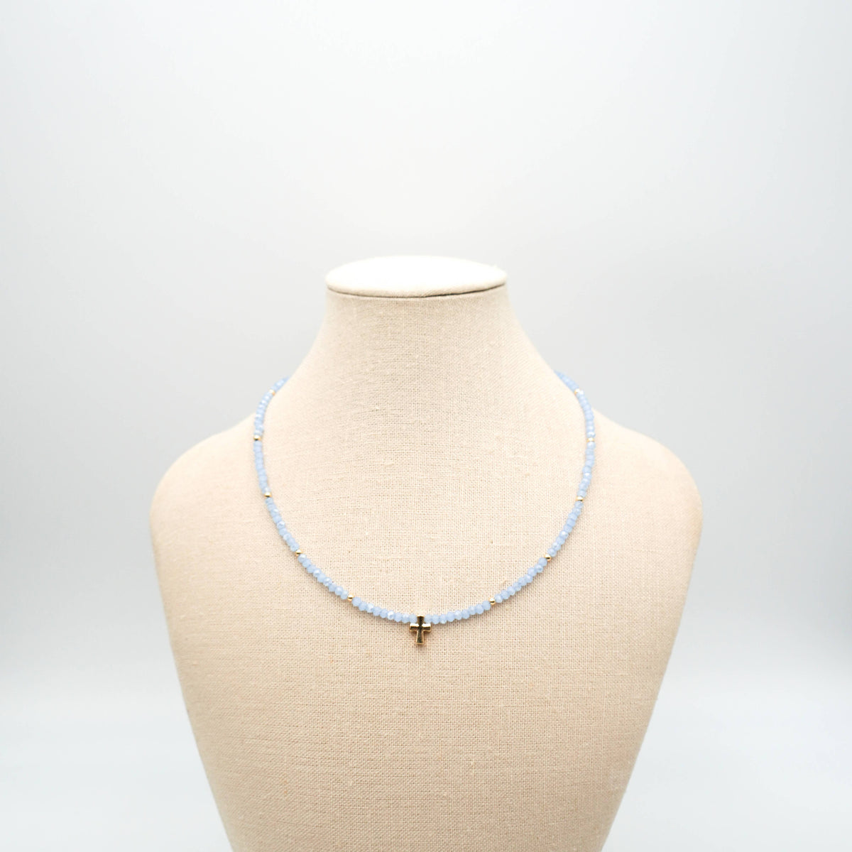Blue Beaded Cross Charm Necklace, photo 2 of 2