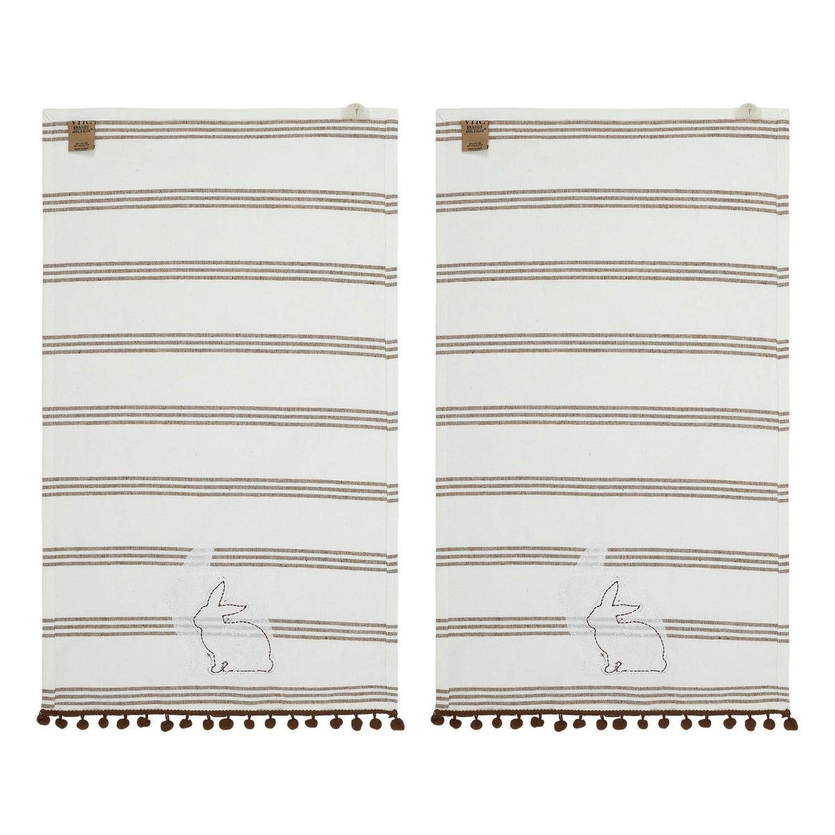 Bunny Hop Silhouette Bunnies w/ Pom Poms Tea Towel Set of 2 16x28