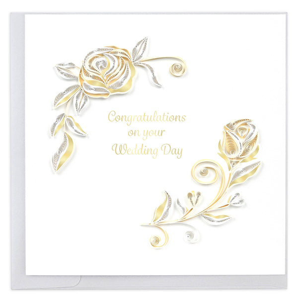Quilling Card - Quilled White Rose Wedding Card Quilling Card