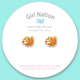 Girl Nation - Playful Sloth Cutie Stud Earrings Girl Nation