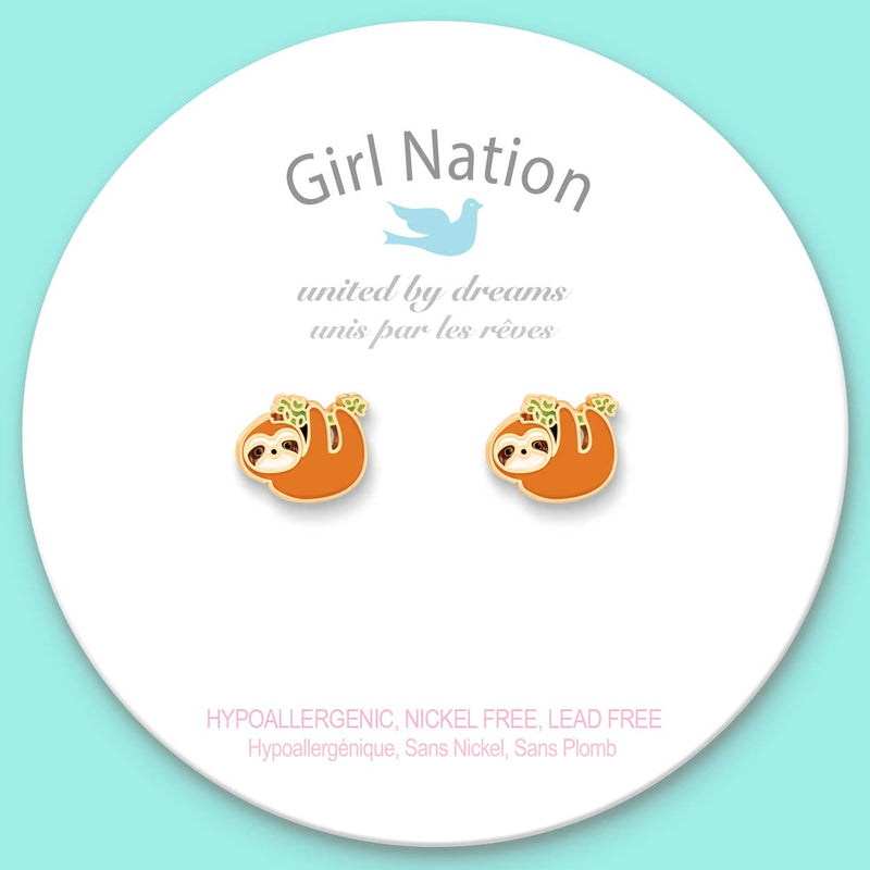 Girl Nation - Playful Sloth Cutie Stud Earrings Girl Nation