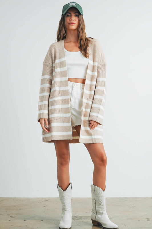 Womens Knitted Stripe Maxi Cardigan