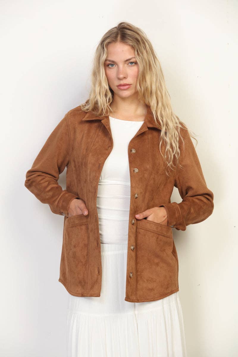 Faux Suede Shacket Camel