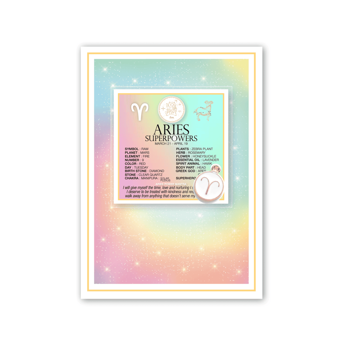 CHARMED ZODIAC ARIES GREETING CARD + CHARM warm human