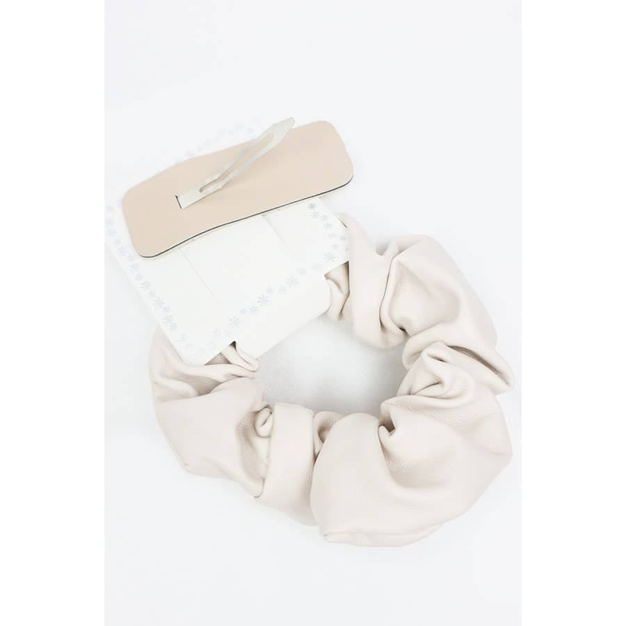 Faux Leather Scrunchie and Hair Clip: MIX COLOR / ONE Love and Repeat