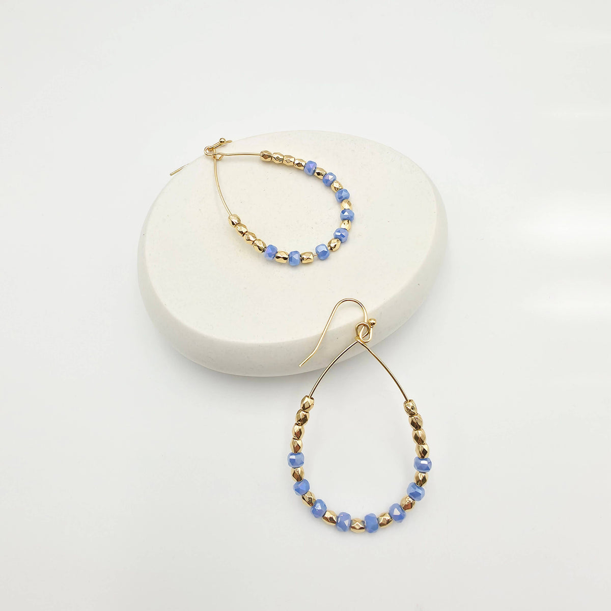 Blue Beaded Teardrop Hoop Earrings, photo 2 of 3