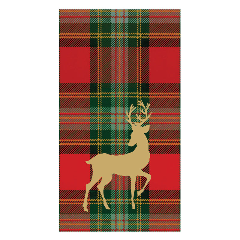 Caspari Reindeer Tartan Red Guest Towel Napkins Caspari