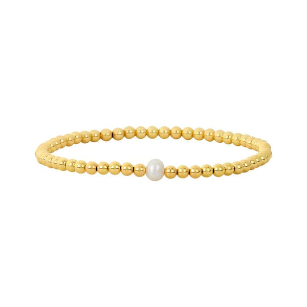3MM Signature Bracelet with Single White Pearl - 6.5 / Yellow Gold Karen Lazar