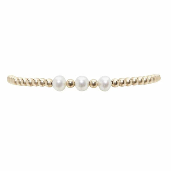 3MM Signature Bracelet with 3 White Pearl Pattern - 6.5 / Yellow Gold Karen Lazar