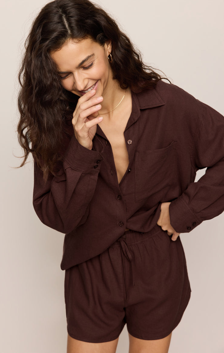 Women's Z Supply Alfie Button Up Shirt - Chocolate Cherry