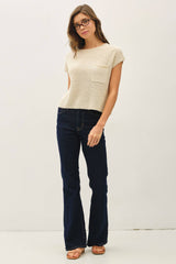 Women's Boxy Knit Sweater with Patch Pocket