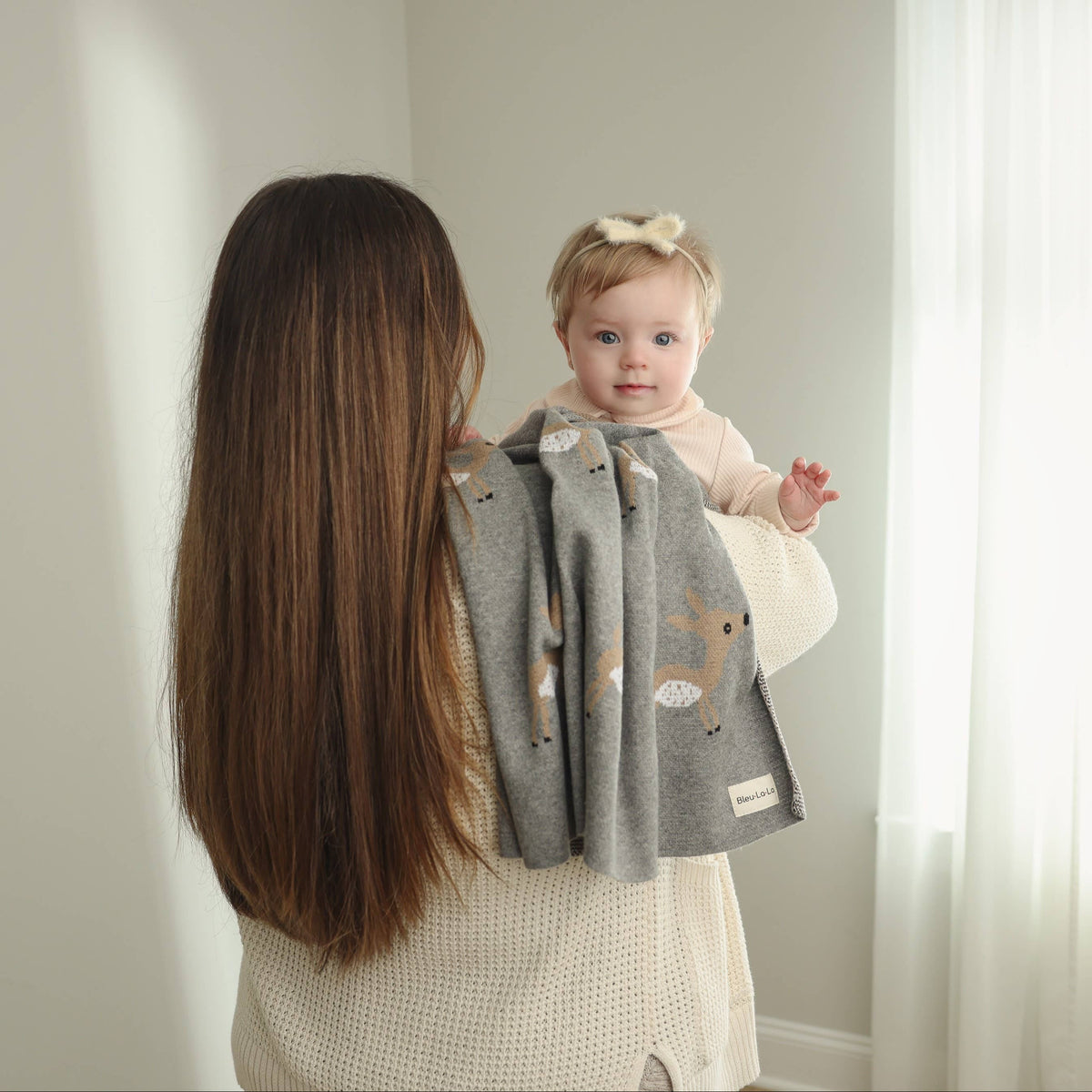 Bleu La La - 100% Luxury Cotton Receiving Swaddle Baby Blanket - Deer Bleu La La