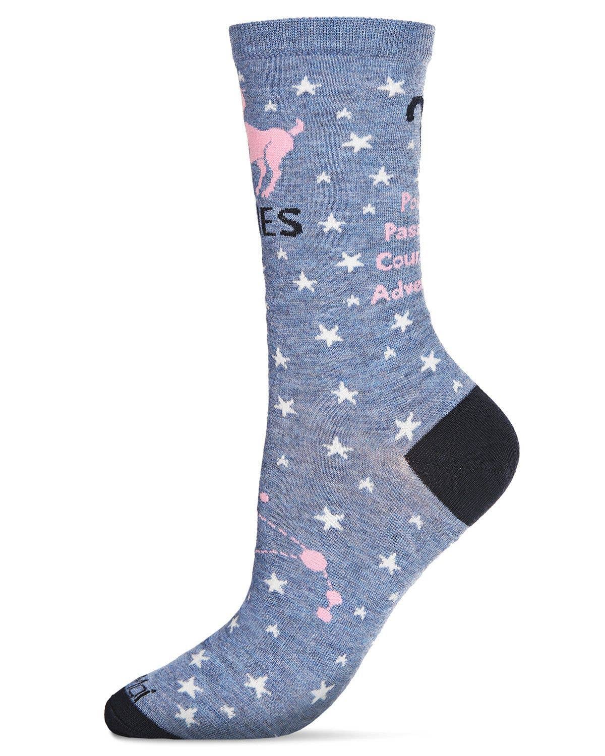 Aries Zodiac Sign Crew Sock: 9 - 11 / Denim Heather - Kindred & Crew