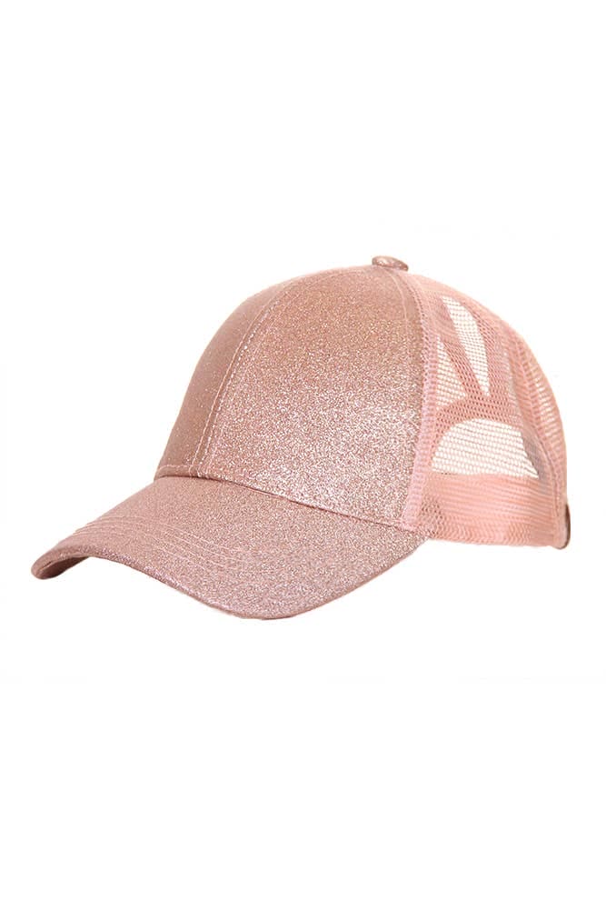 Kids Glitter Fabric With Mesh Pony Cap: Pink Hana