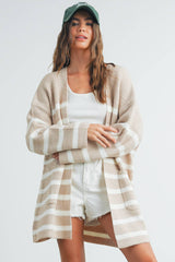 Womens Knitted Stripe Maxi Cardigan