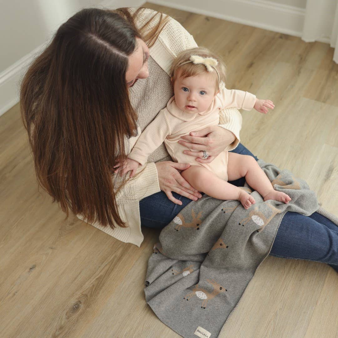 Bleu La La - 100% Luxury Cotton Receiving Swaddle Baby Blanket - Deer Bleu La La
