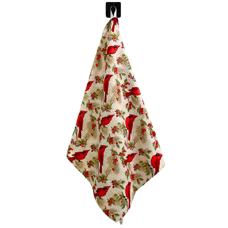 Driftless Studios - Red Cardinal Pattern Waffle Hand Towel With Hanging Loop Driftless Studios