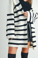 Womens Knitted Stripe Maxi Cardigan