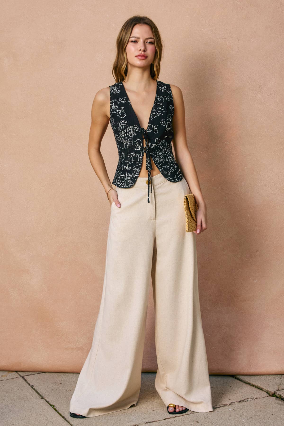 Women's Linen Blend Wide Leg Pants