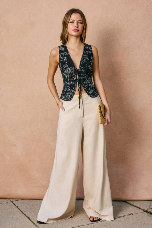 Women's Linen Blend Wide Leg Pants