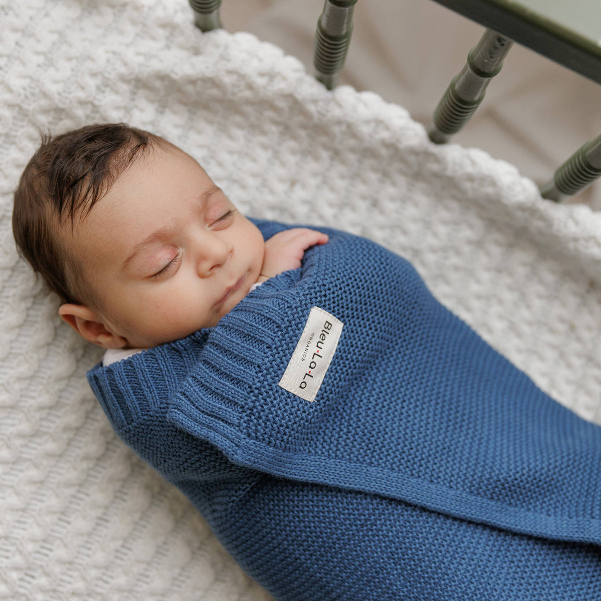 Bleu La La - Heritage Knit 100% Organic Cotton Swaddle Baby Blanket Bleu La La