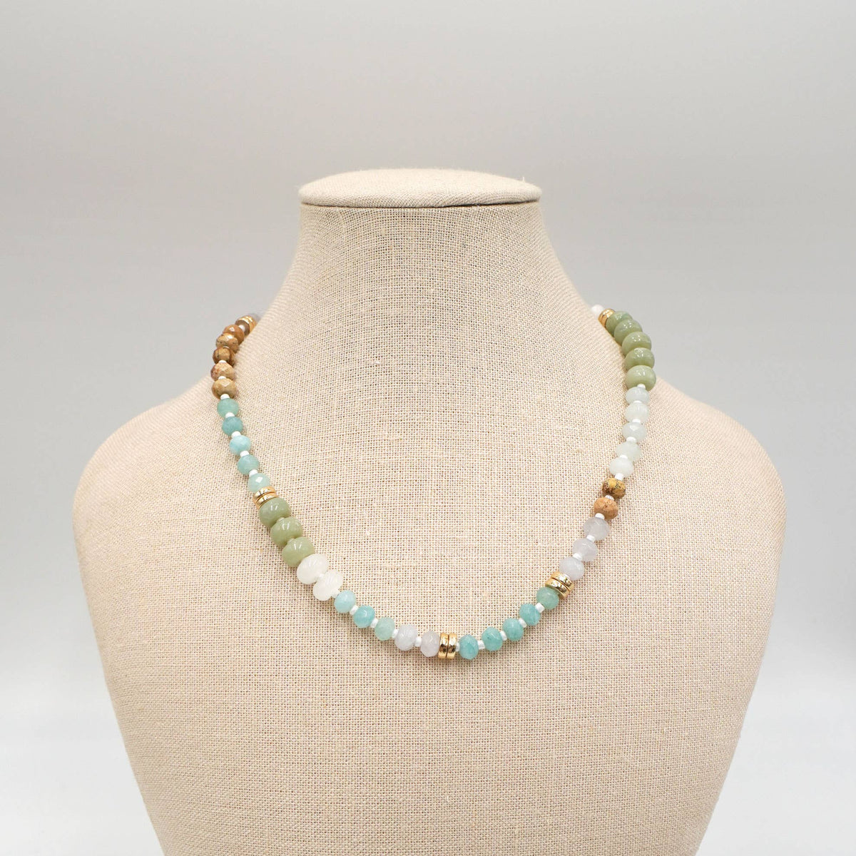 Green Jade & Blue Amazonite Beaded Necklace, photo 2 of 4