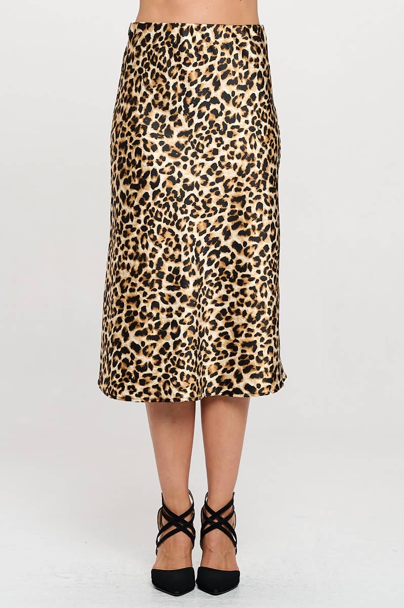Renee C. - Made in USA Leopard Print A Line Midi Skirt Renee C.