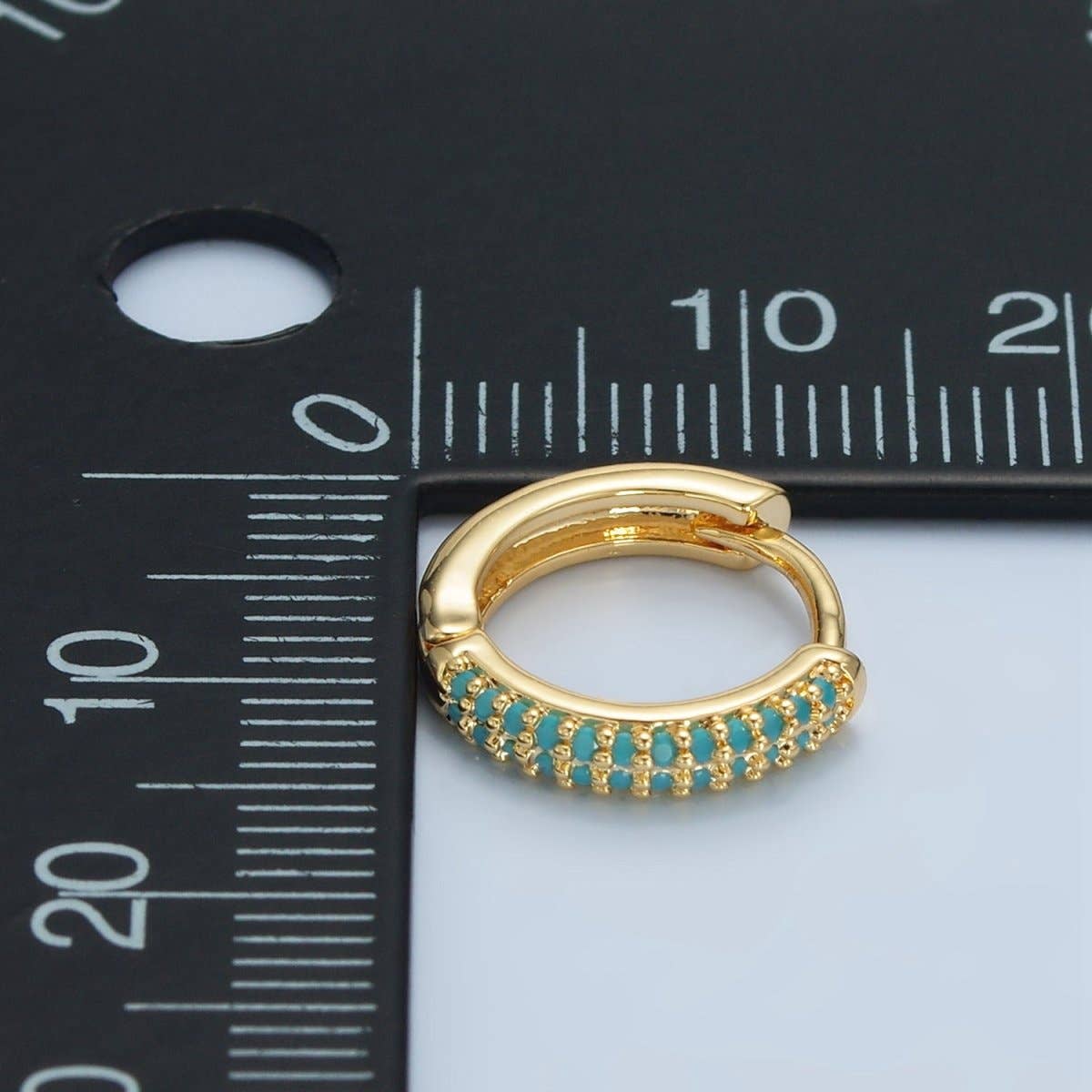 Turquoise Micro Paved Huggie Earrings | 24K Gold Filled