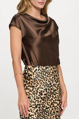 Renee C. - Made in USA Solid Satin Top with Cowl Neck Renee C.