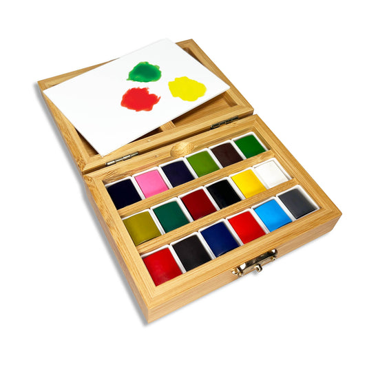 elseware unplug / eco-kids - Watercolor Set - Eco-Friendly Bamboo Box - 18 Colors elseware unplug / eco-kids