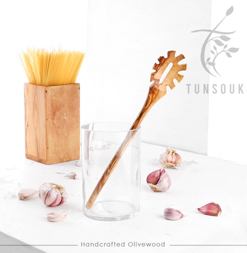 Handcrafted Olivewood - Olive Wood Spaghetti Spoon, Handmade Handcrafted Olivewood