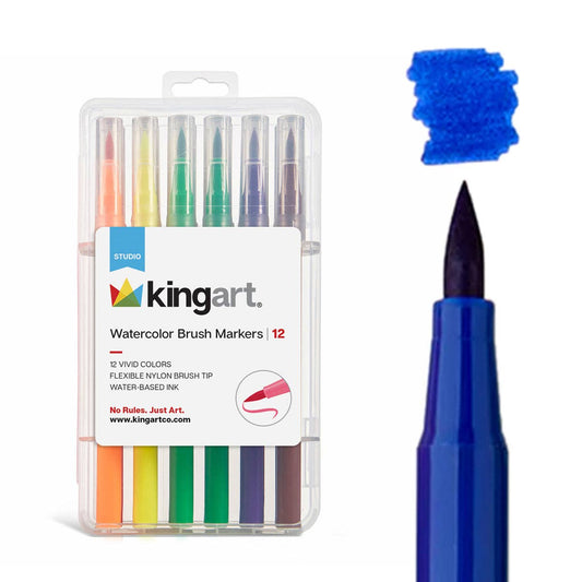 KINGART - Watercolor Brush Tip Markers - 12 Colors