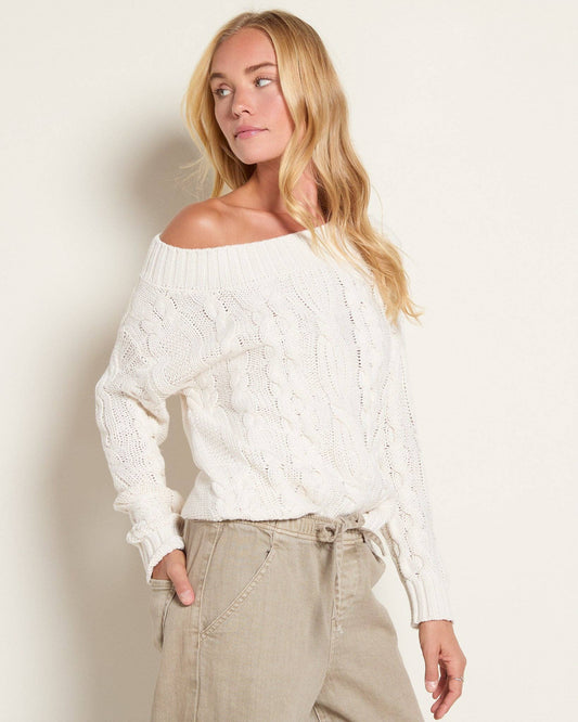Off-Shoulder Cable Knit Sweater