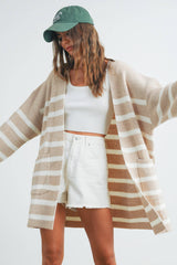 Womens Knitted Stripe Maxi Cardigan