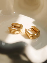 Womens 18K Gold Non-Tarnish Stripe Hoop Earring