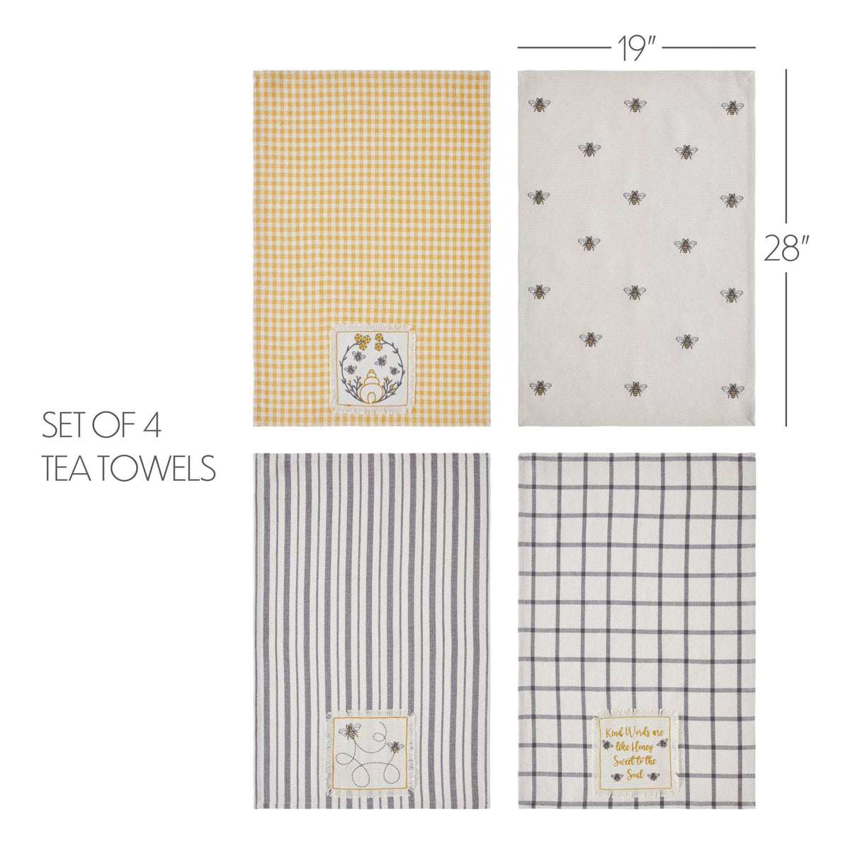 Embroidered Bee Tea Towel Set of 2 19x28