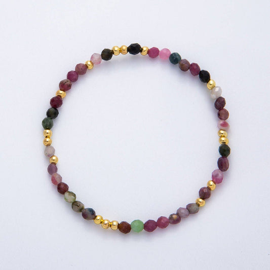 Purple Multicolor Gemstone Bracelet with Crescent Moon Charm | 18K Gold Filled
