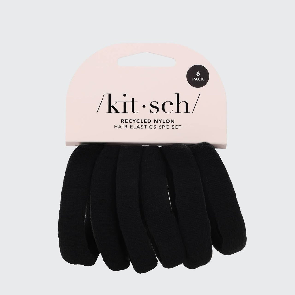 KITSCH - Recycled Nylon Thick Hair Elastics 6pc Set- Black KITSCH