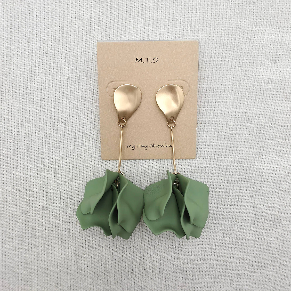 Matte Green Petal Statement Earrings, photo 1 of 2