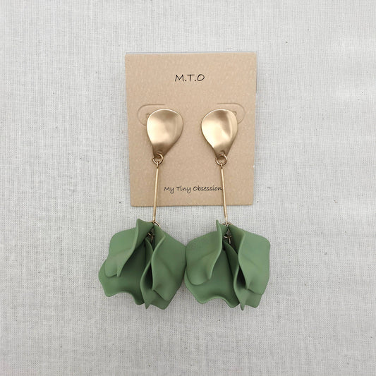 Matte Green Petal Statement Earrings, photo 1 of 2