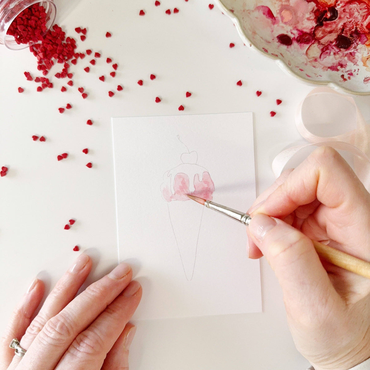 Sweet treats valentines paintable watercolor notecard set