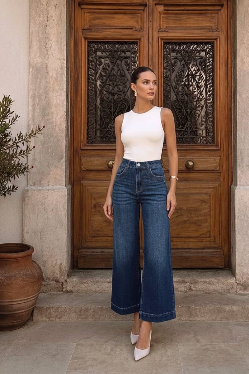 High-Rise Tummy-Control Wide-Leg Jeans