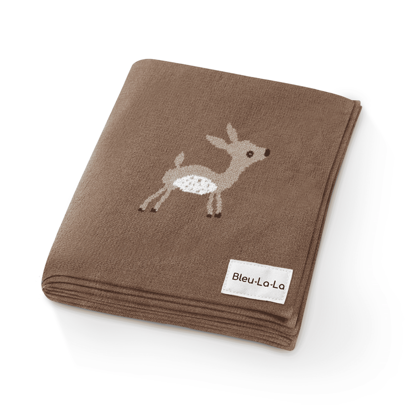 Bleu La La - 100% Luxury Cotton Receiving Swaddle Baby Blanket - Deer Bleu La La