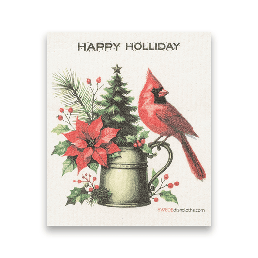 SWEDEdishcloths - Swedish Dishcloth Christmas Cardinal with Poinsette SWEDEdishcloths