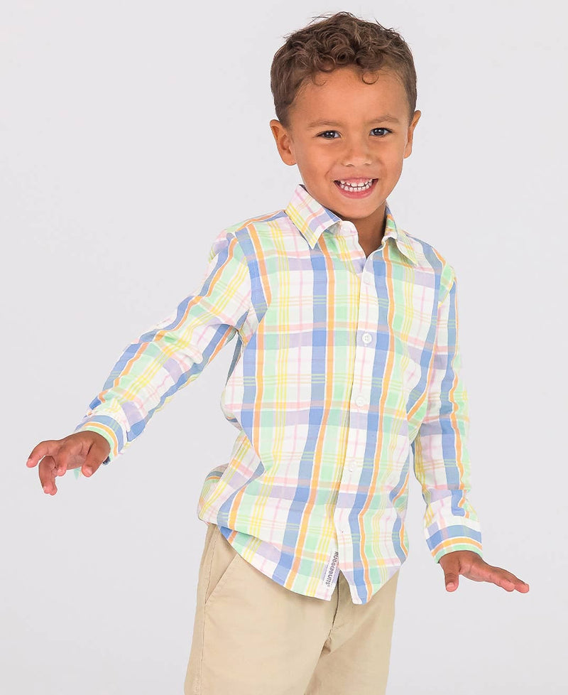 RuffleButts - Clubhouse Rainbow Plaid Long Sleeve  Shirt RuffleButts