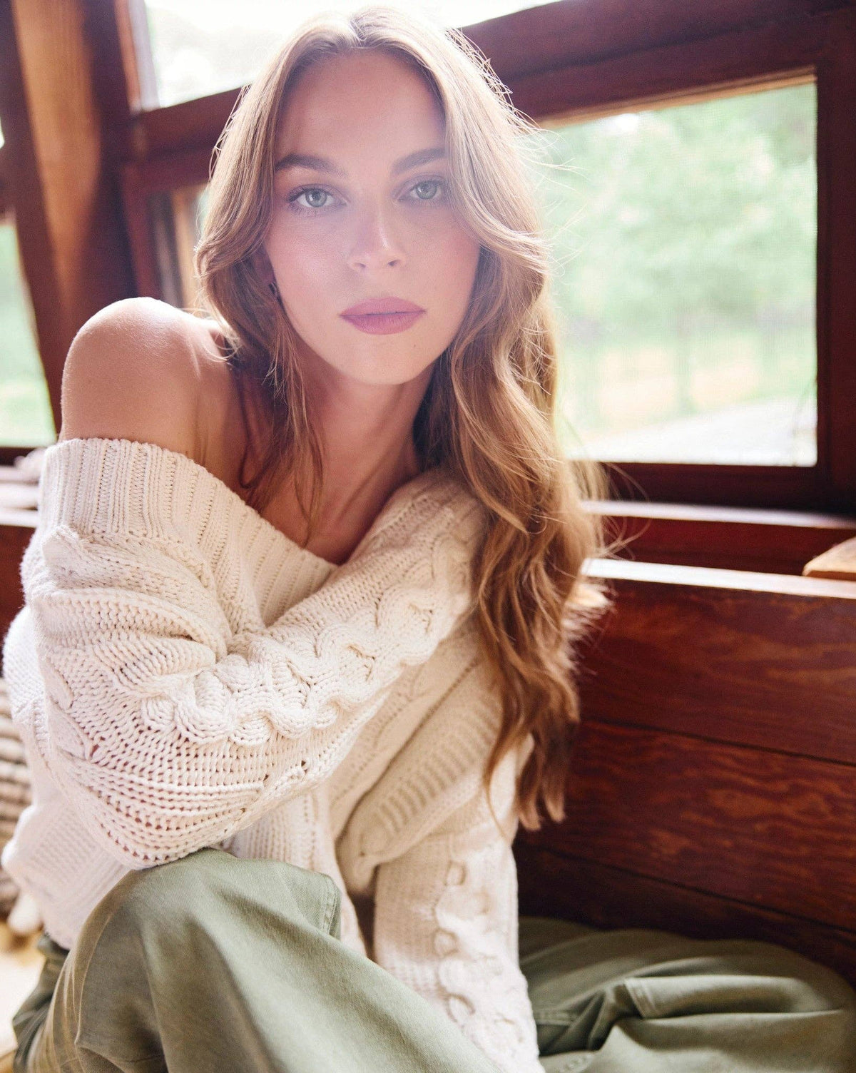 Off-Shoulder Cable Knit Sweater
