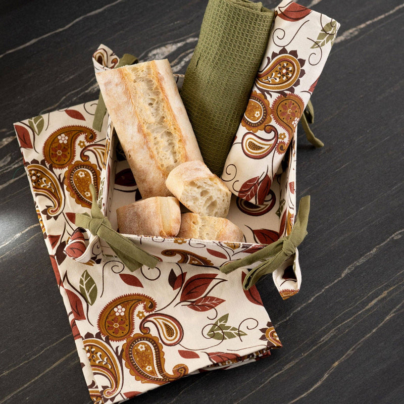 Elsie & Zoey - 4 Piece Autumn Paisley Tea Towel & Bread Basket Set Elsie & Zoey