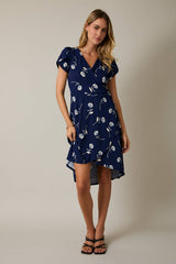 PUFF SLEEVE FAUX WRAP TULIP MINI DRESS